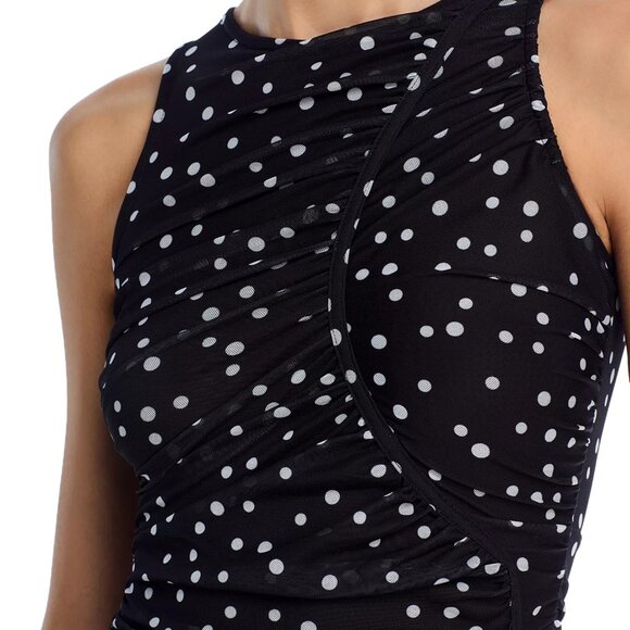 119$ Bardot Felicia Polka Dot Mesh Midi Sheath Dress Sleeveless Size 8 Black - Picture 4 of 4